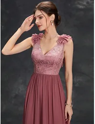 Leely V-Neck Ruffle Cap Sleeve Formal Evening Gown - 5