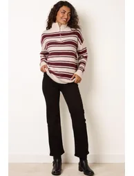 Stripe Knit Zip Top Jumper - 5