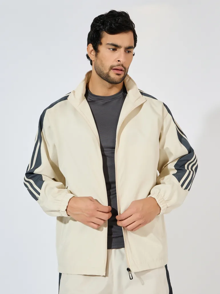 Front Zip Striped Panel Detail Athleisure Track Suit - 1