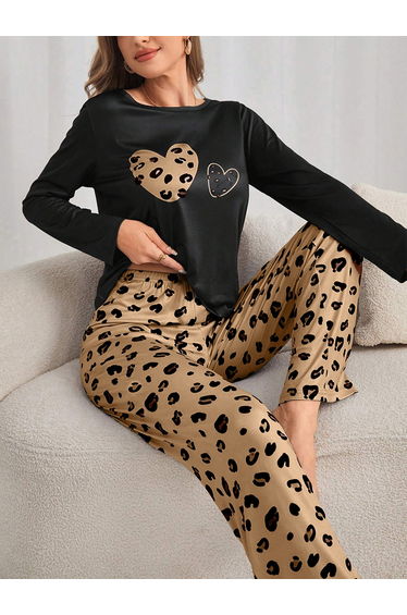 Heart Leopard Print T-Shirt and Pyjama Set