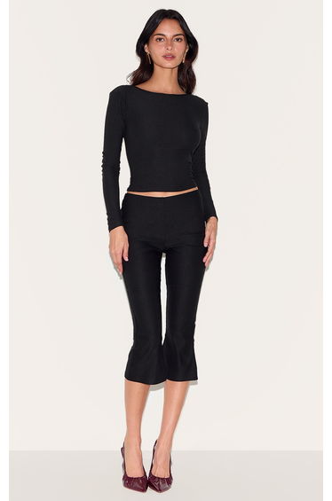 Black Stretch Woven Flared Capri Leggings