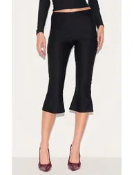 Black Stretch Woven Flared Capri Leggings - 1