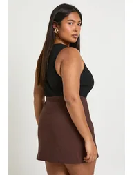 Plus Bengaline Split Aline Skirt - chocolate - 1