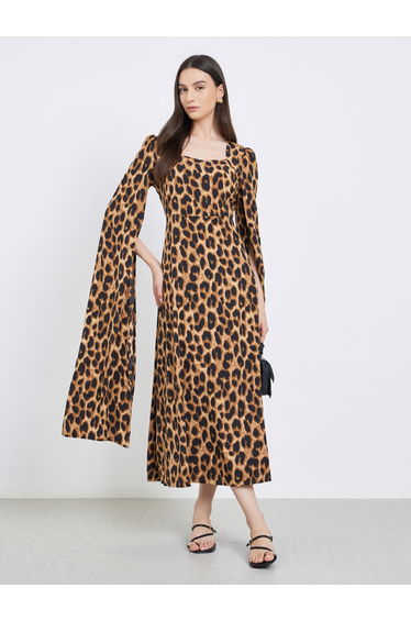 Leopard Print Square Neck Dress