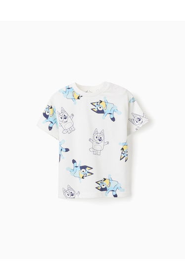 Cotton T-Shirt With Bluey Motif For Babies And Children, White