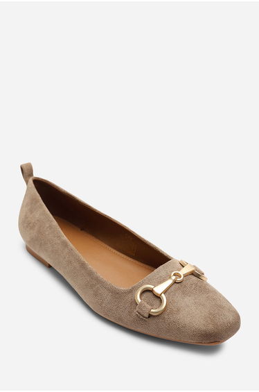 Lauren' Suede Wide Ballet Flats With Front Buckle Detail