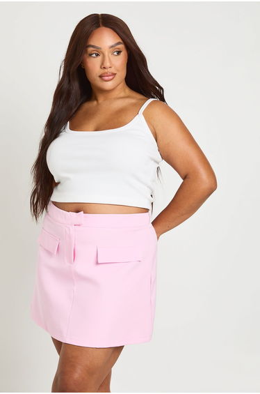 Plus Pocket Front Mini Skirt - baby pink