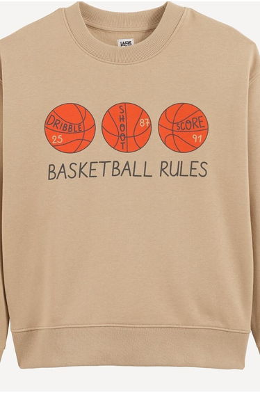 Basketball Print Fleece Crew Neck Sweatshirt
