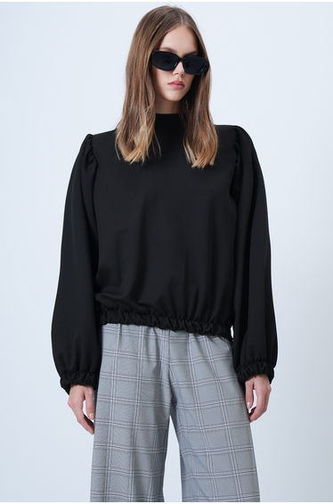 Women's black bubble sleeve regular fit chic design blouse