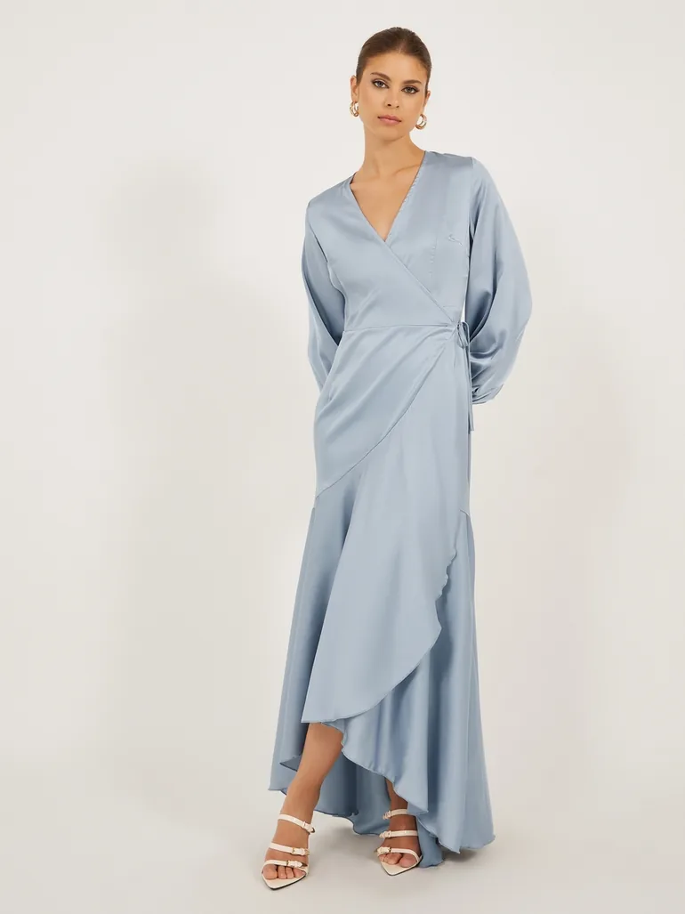 long sleeve bridesmaid dresses with sleeves Zapakasa Women Dusty Rose Chiffon A-Line Long Bridesmaid Dress V-Neck Long  Sleeves Wedding Guest Dress