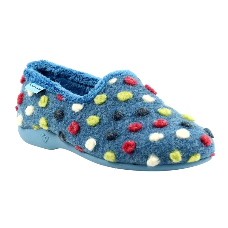 Lunar Womens/Ladies Helix Polka Dot Slippers - Mid Blue