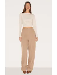 Mushroom Pintuck Waistband Zip Front Tailored Trousers - 5