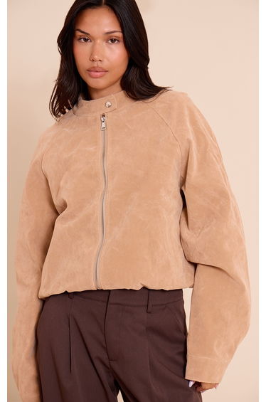 Sand Faux Suede Racer Neck Jacket