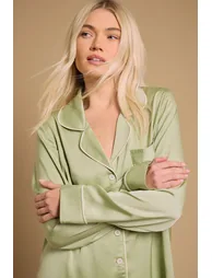 Plain Satin Contrast Binding Nightwear set - 1