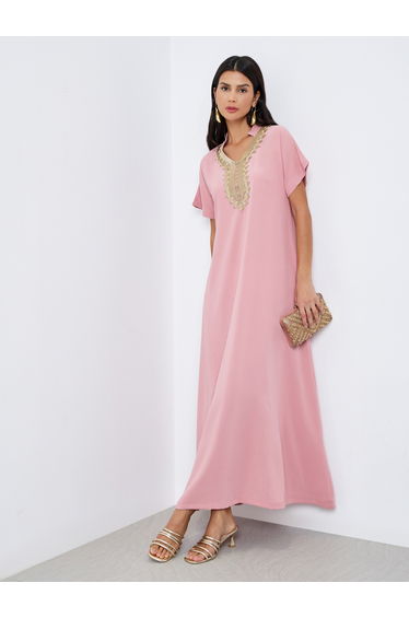 Pink Lace Insert A-Line Maxi Jalabiya
