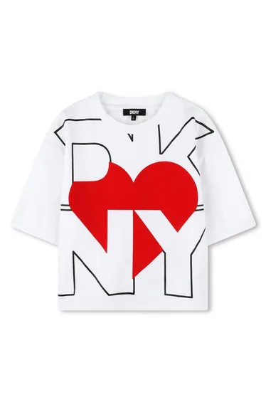 بلوزة بطبعة قلب بشعار لون أبيض 