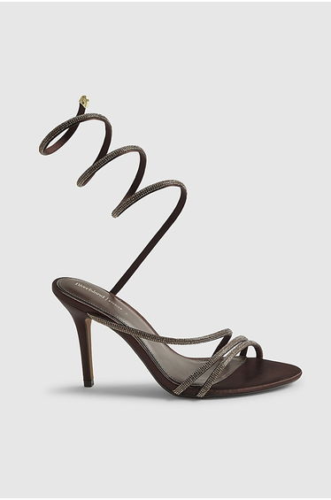 Brown Embellished Wrap Around Heeled Sandals