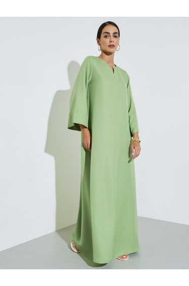 Green Solid Notch Neck Jalabiya
