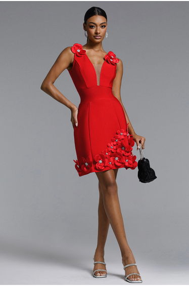 Contour Deep V Floral Bandage Mini Dress