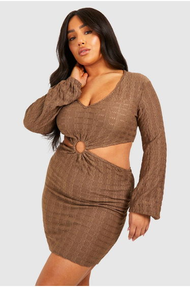 Plus Jersey Knitted O- Ring Beach Dress - chocolate