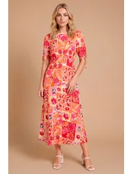 Gathered Sleeve Empire Seam Midi Dress