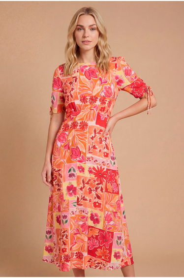Gathered Sleeve Empire Seam Midi Dress product thumbnail 4