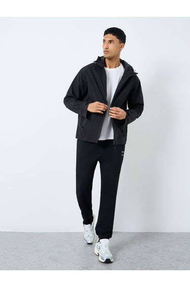 Men Black Solid Oversized Hooded Jacket
