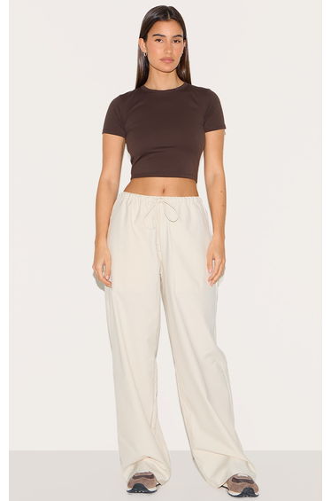 Cream Woven Drawstring Low Rise Relaxed Trousers
