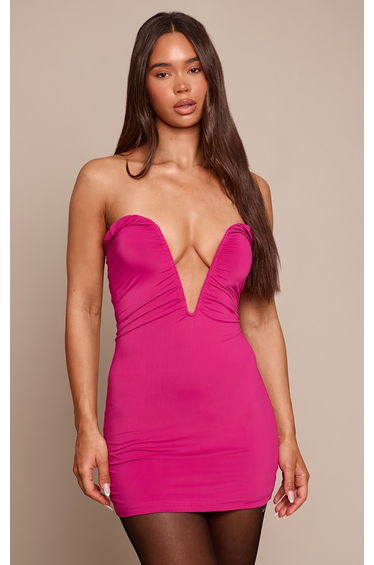 Hot Pink V Neck Mini Dress
