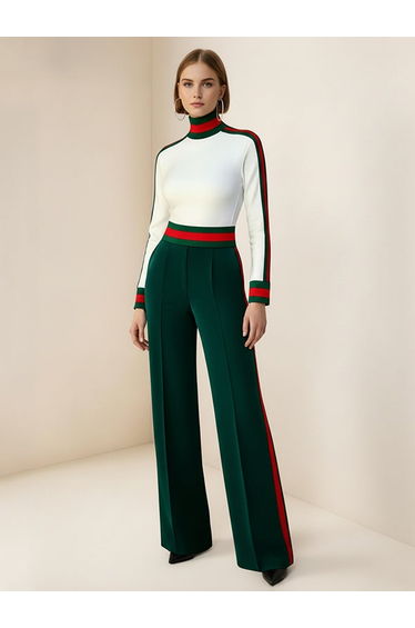 Long Sleeves Skinny Contrast Color Split-Joint Striped High Neck T-Shirts Tops