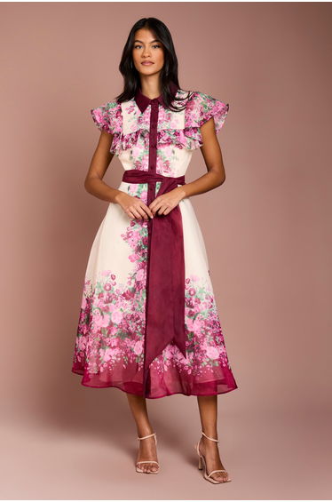 Petite Placement Print Frill Midi Dress