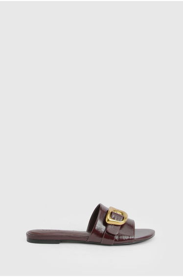 Gold Buckle Detail PU Slider - burgundy
