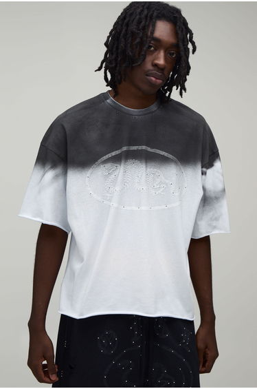Oversized Boxy Heavyweight Washed Distressed Rhinestone T-shirt - white