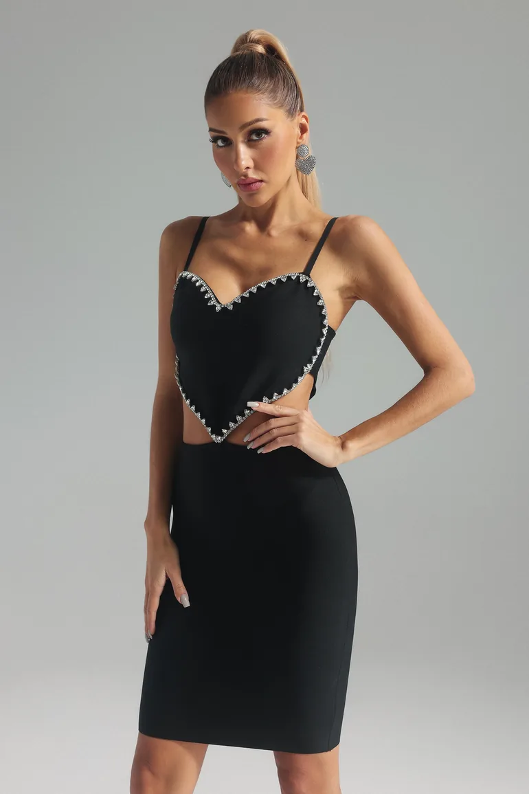 Phoebe Heart Diamond Embellished Bandage Dress - 3