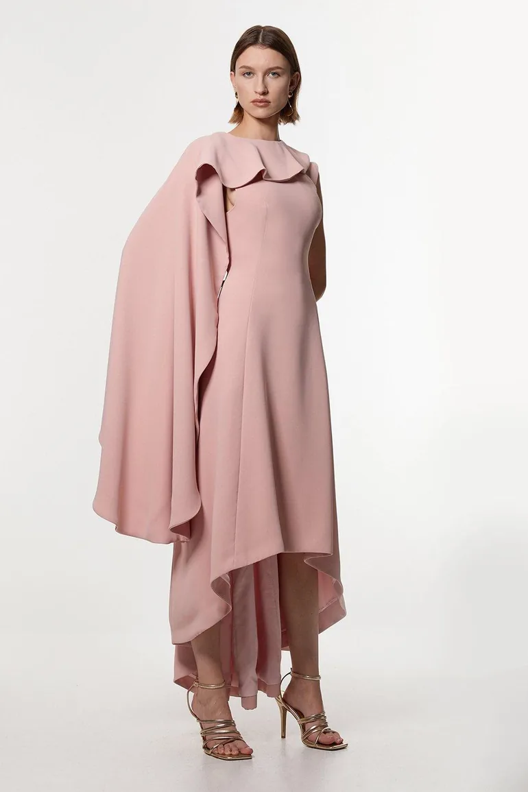 karen millen pink dress Karen Millen Viscose Georgette Ruffle Sleeveless Woven Midi Dress in Light Pink