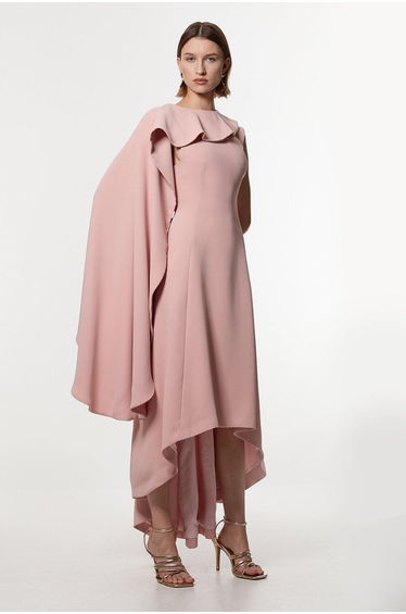 Petite Soft Tailored Colour Block Cape Detail Full Skirted Maxi Dress