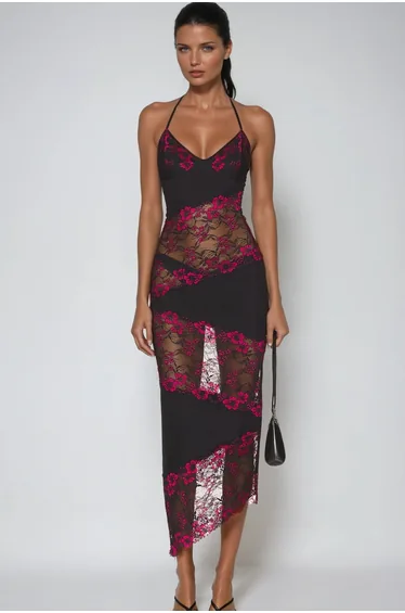 Diederik Deconstruct Floral Lace Maxi Dress