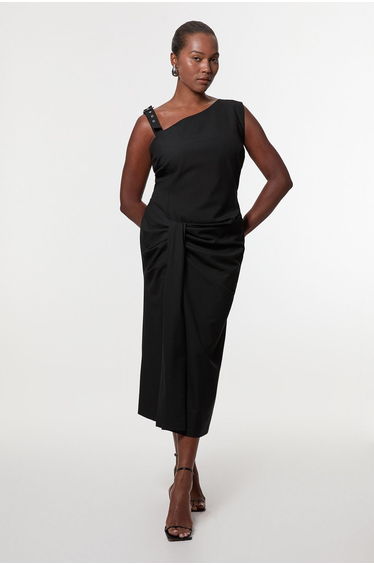 Plus Size Tailored Asymmetric Neck Strappy Detail Dress