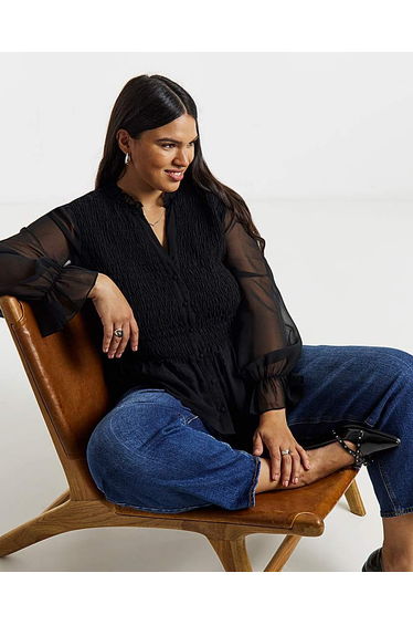 Simply BeShirred Georgette V-Neck Blouse