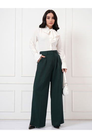 Mid Rise Wide Leg Pleated Trousers