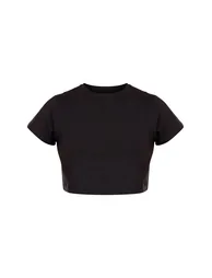 Black Cotton Crew Neck Cropped Short Sleeve T-shirt - 4