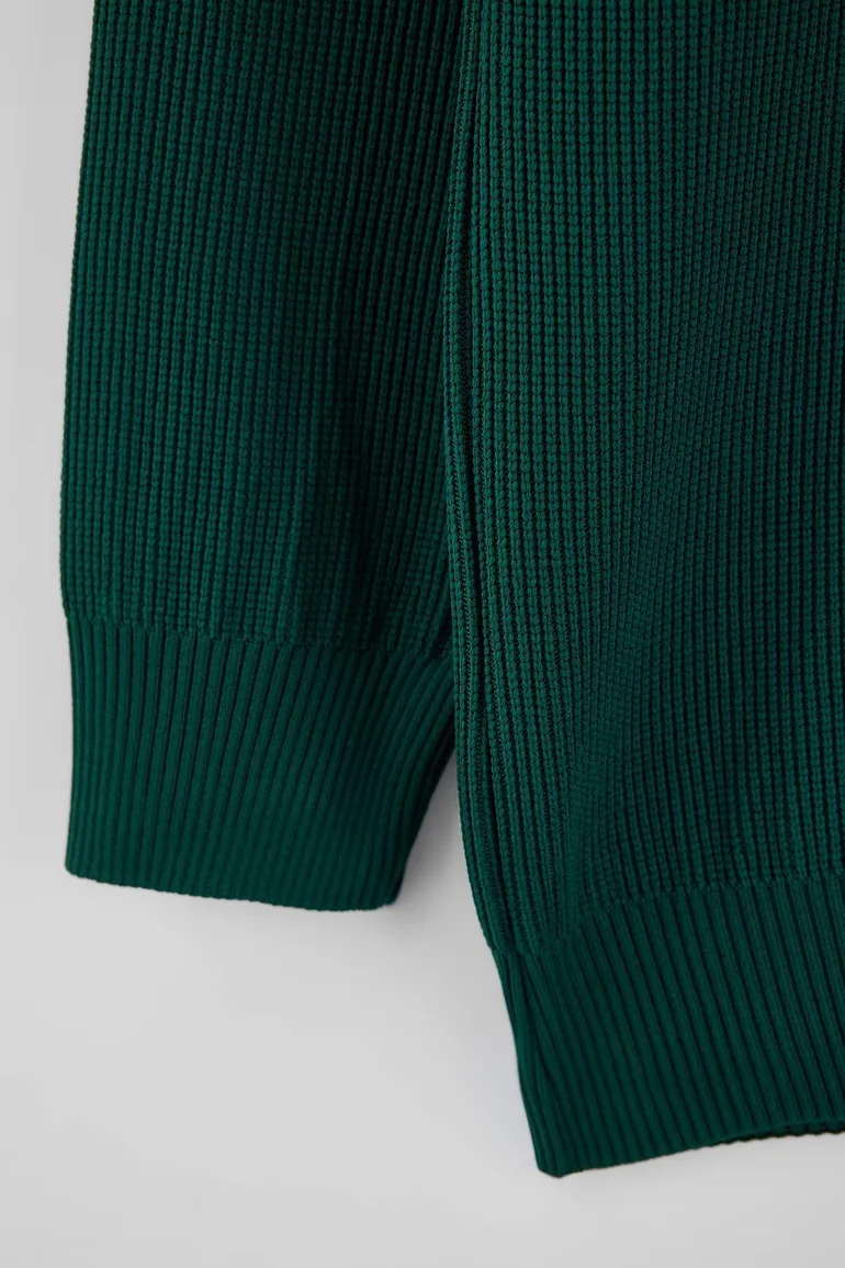 Emerald Green Regular/Normal Cut Textured High Neck Knitwear Sweater - 2
