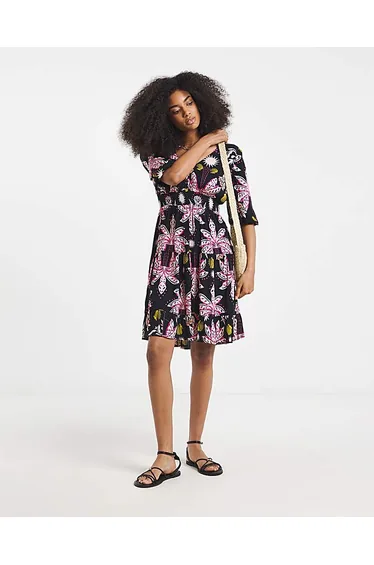 Crinkle Shirred Waist Skater Dress