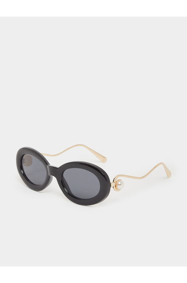 Black Oval Sunglasses with Pearl Detail