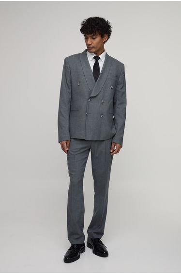 Dogtooth Straight Fit Tailored Trousers - charcoal