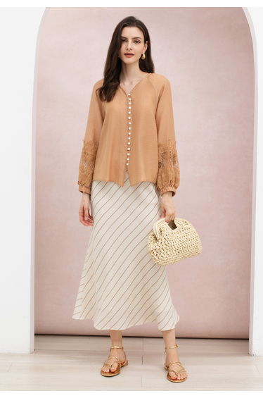 Relaxed Stripe Print High-Waist Maxi Skirt for City Outings & Vacation Days