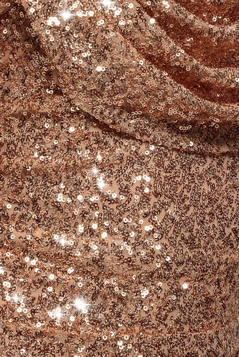 Sequin Cowl One Shoulder Maxi Dress - Champagne by Goddiva - 4
