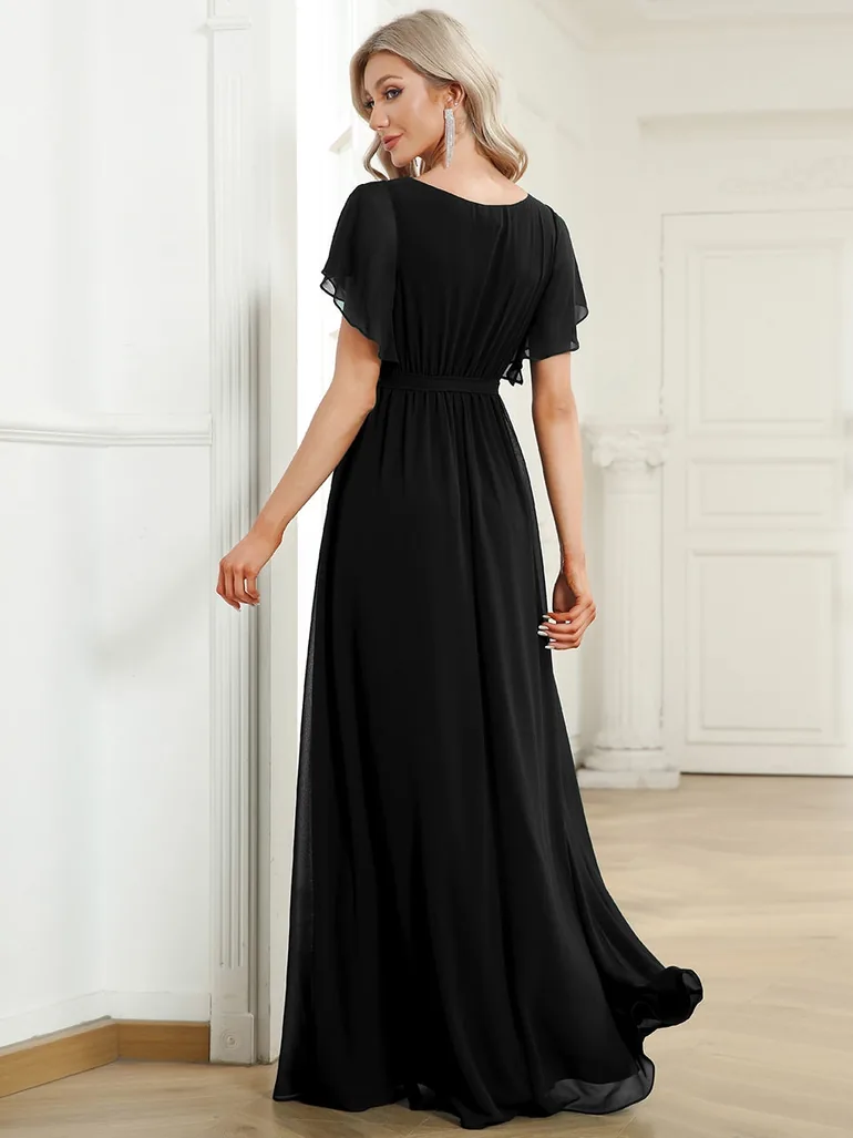pretty LEORA|Plus Size Chiffon Tie-Waist Evening Dress - 1