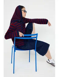 Red Soft Textured Extra Shawl Striped Knitwear Cardigan - 2