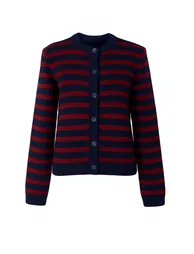 Red Soft Textured Extra Shawl Striped Knitwear Cardigan - 6